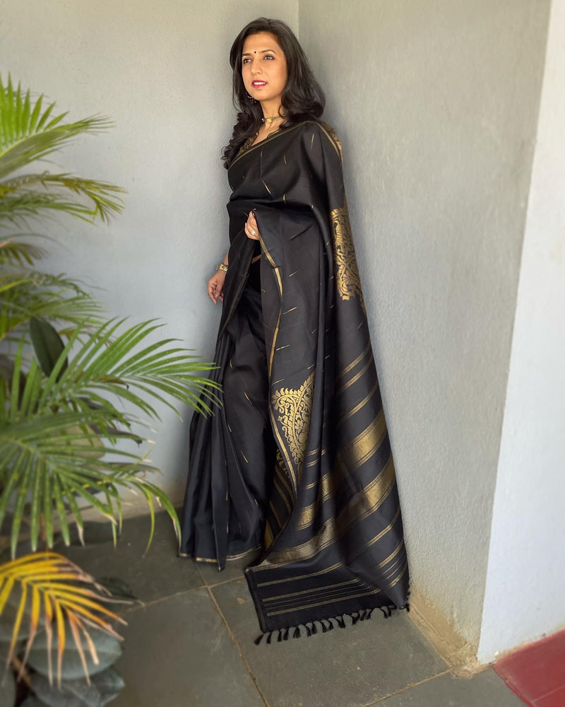 Ma - Pure kanjivaram silk saree grey and black with zari woven buttas –  Cherrypick