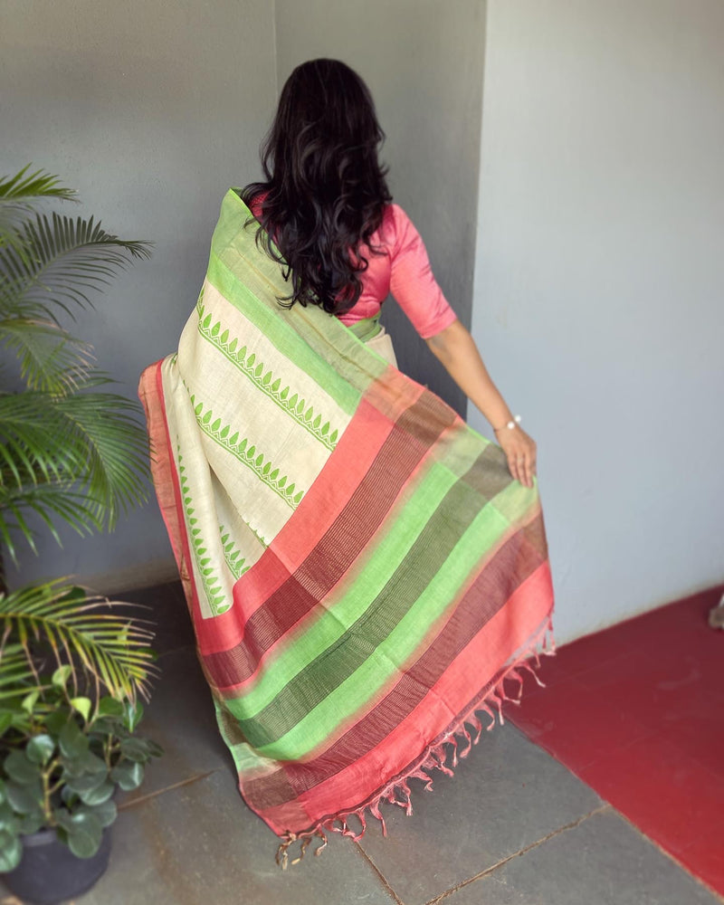 EE-V03162 Tussar Geometric Sari