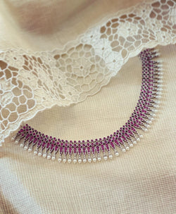 AS-V02728 Silver Ruby Pearl Mala