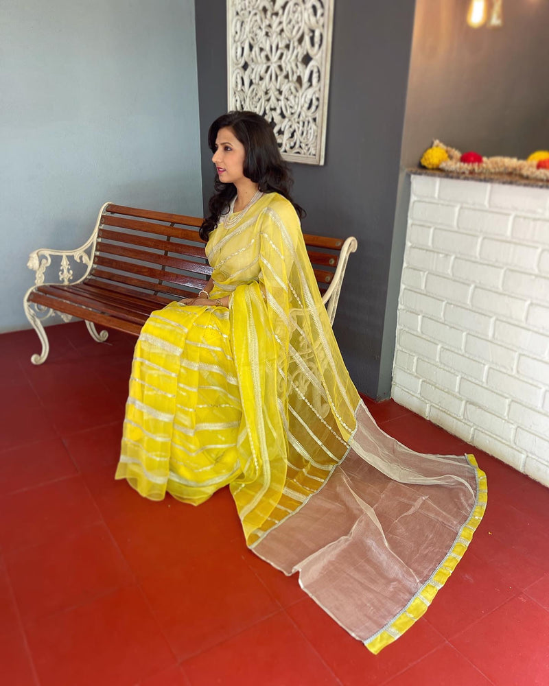 Buy Zeel Clothing Women's Yellow Floral Organza Saree with Green Blouse  (7026-Yellow-new-Saree-Floral-Organza_Yellow_Free Size) at Amazon.in