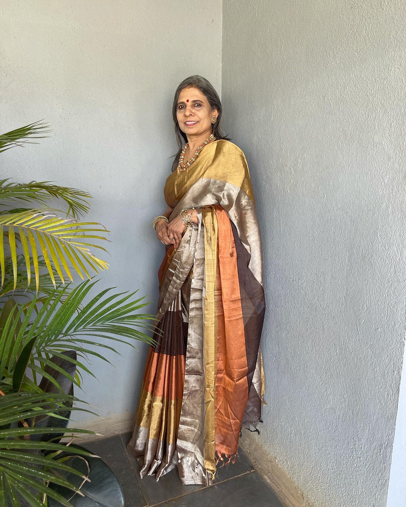 Shop the Exquisite Blue Handloom Chanderi Pure Katan Tissue Silk Saree –  Luxurion World