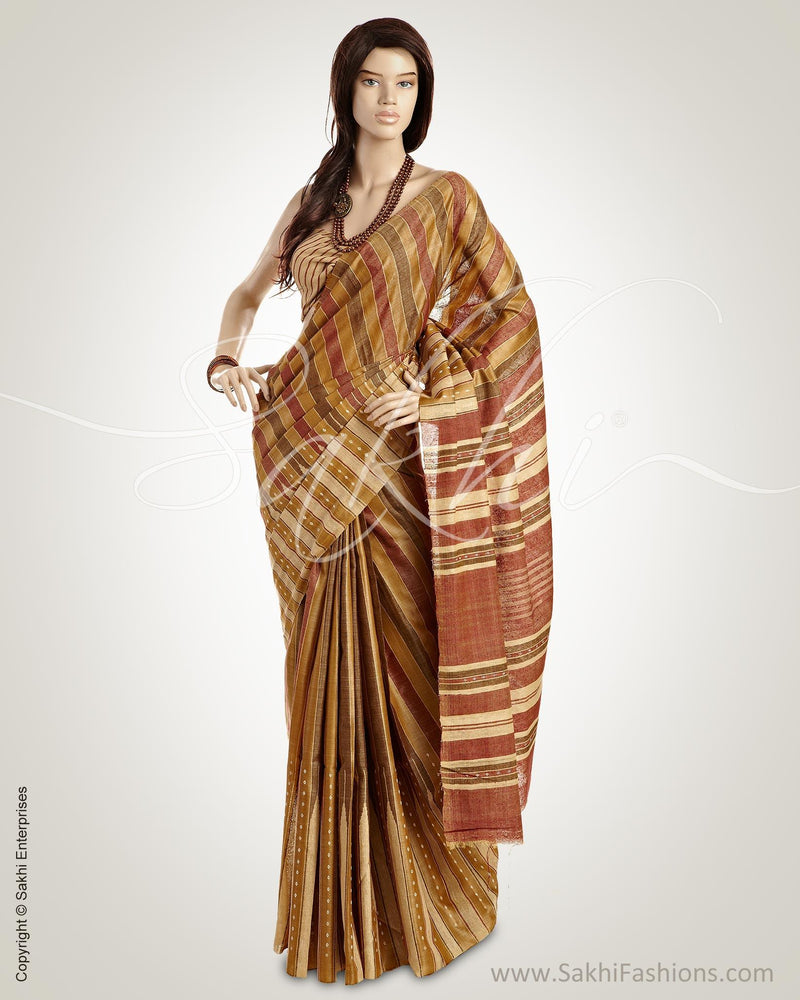 MSO-3823 Beige & Multi Pure Tussar Silk Saree