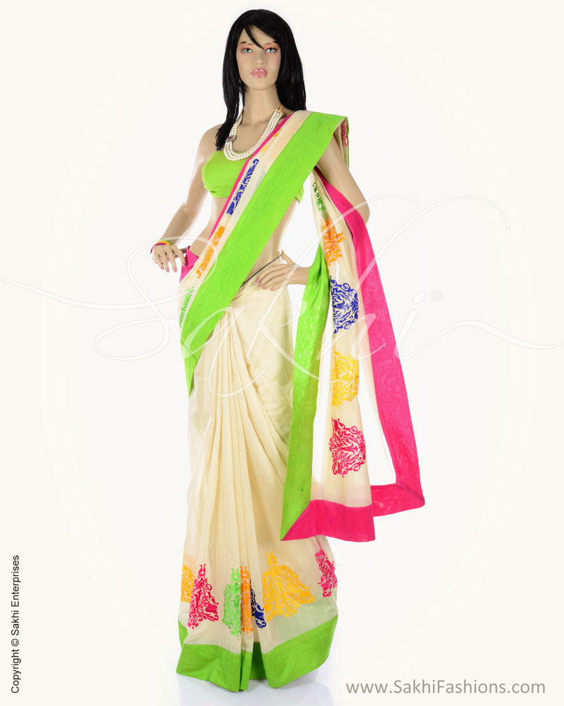 SN-AA1 Cream & Yellow Pure Chanderi Saree