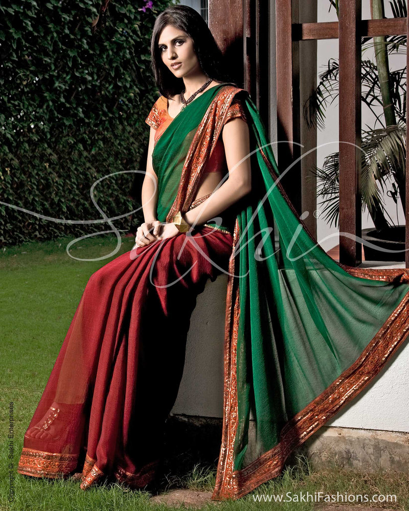 Bottle Green with Maroon Satin Silk Saree With All Over Floral Jacquar -  House of Begum's