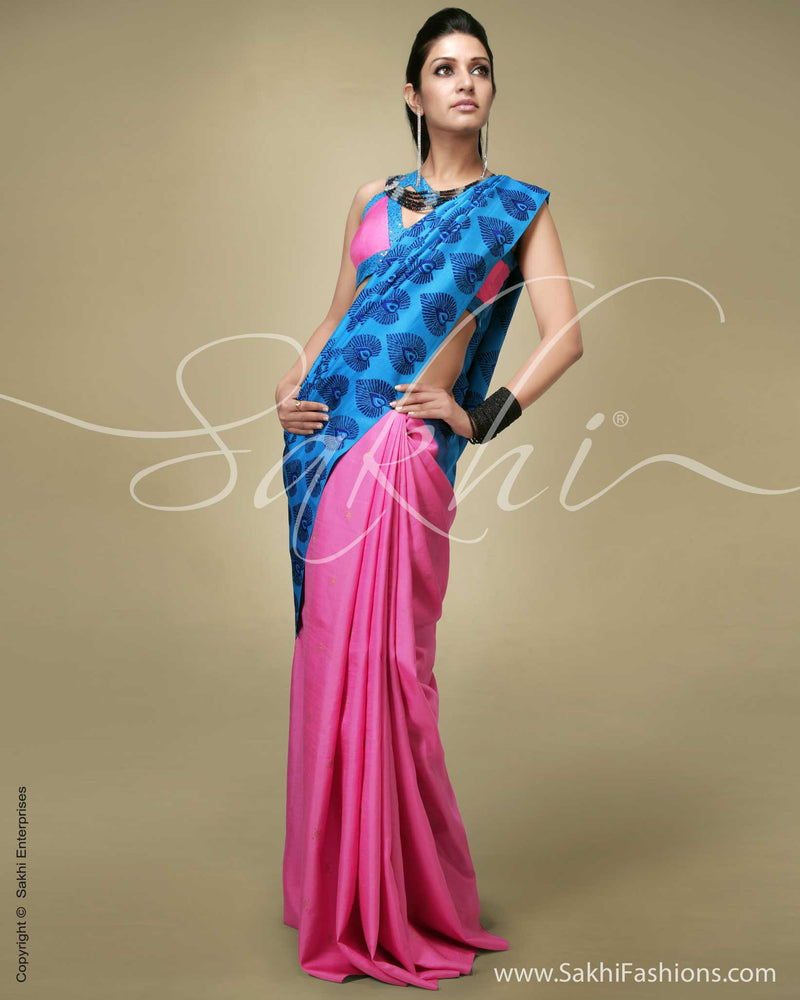 SR-0121 Blue, Pink Kanchi sari