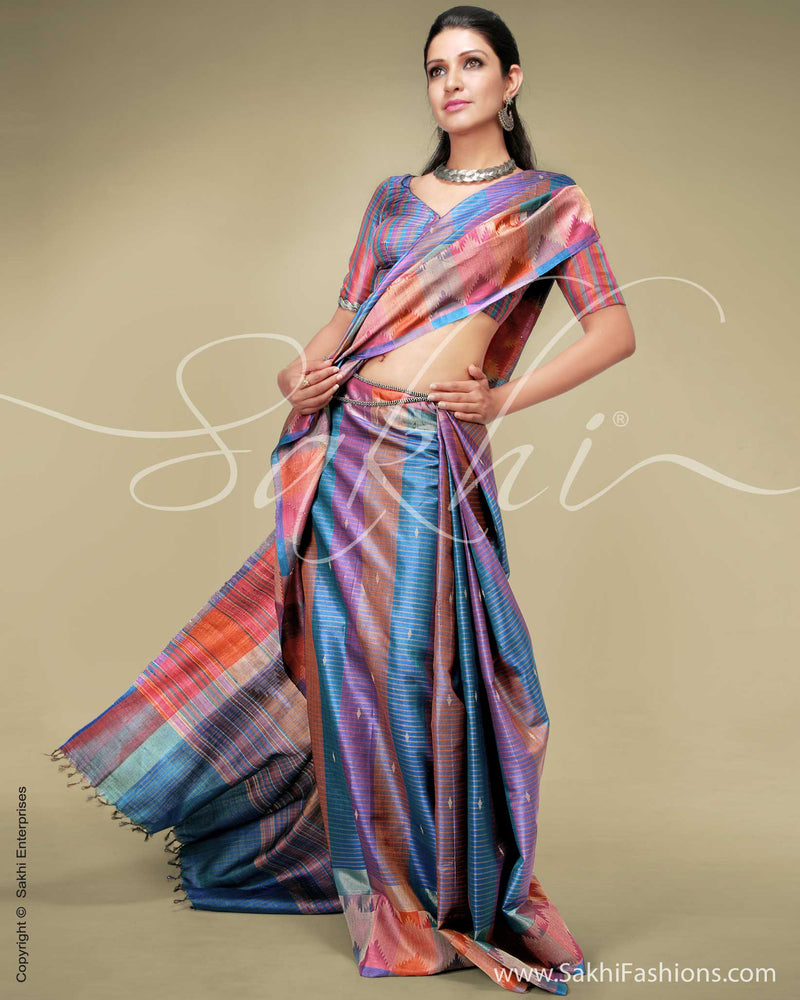 SR-0122 Blue Tussar Saree