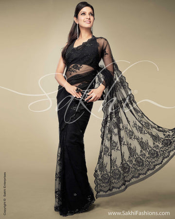 Expensive | Black Lace Saree and Black Lace Sari online shopping