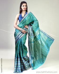 SR-0449 Green & Multi Tussar Saree